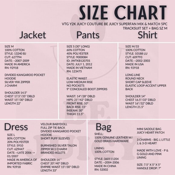 Vtg Y2K JUICY COUTURE Be Juicy Superfan Mix & Match 5pc Tracksuit Set + Bag Sz M - Picture 4 of 10